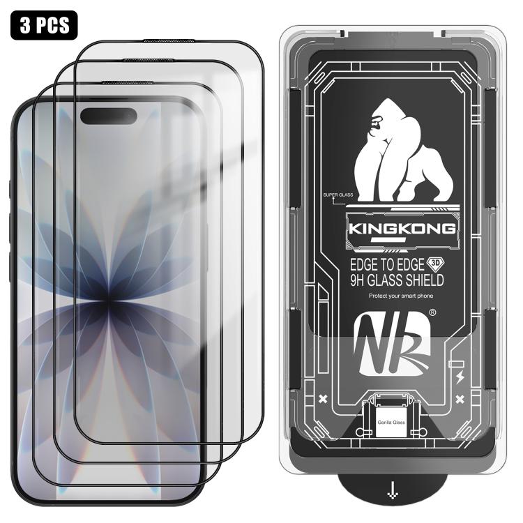 For iPhone 17 3pcs Easy Install Box Dust-Free 3D Curved Edge HD Electroplated Explosion-Proof Tempered Glass Film