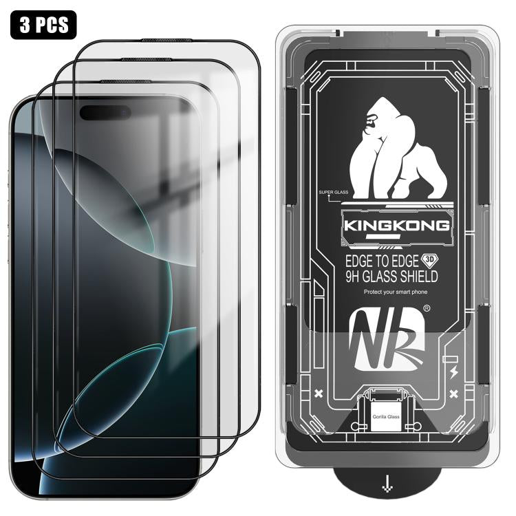 For iPhone 16 Pro Max 3pcs Easy Install Box Dust-Free 3D Curved Edge HD Electroplated Explosion-Proof Tempered Glass Film