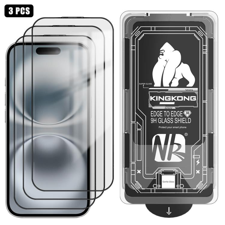 For iPhone 16 3pcs Easy Install Box Dust-Free 3D Curved Edge HD Electroplated Explosion-Proof Tempered Glass Film