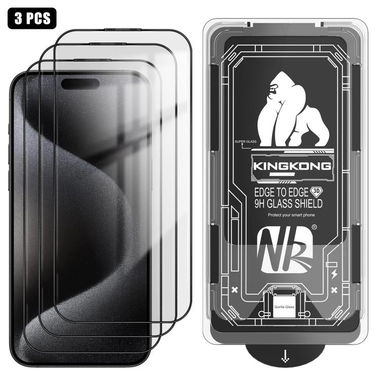 For iPhone 15 Pro Max 3pcs Easy Install Box Dust-Free 3D Curved Edge HD Electroplated Explosion-Proof Tempered Glass Film