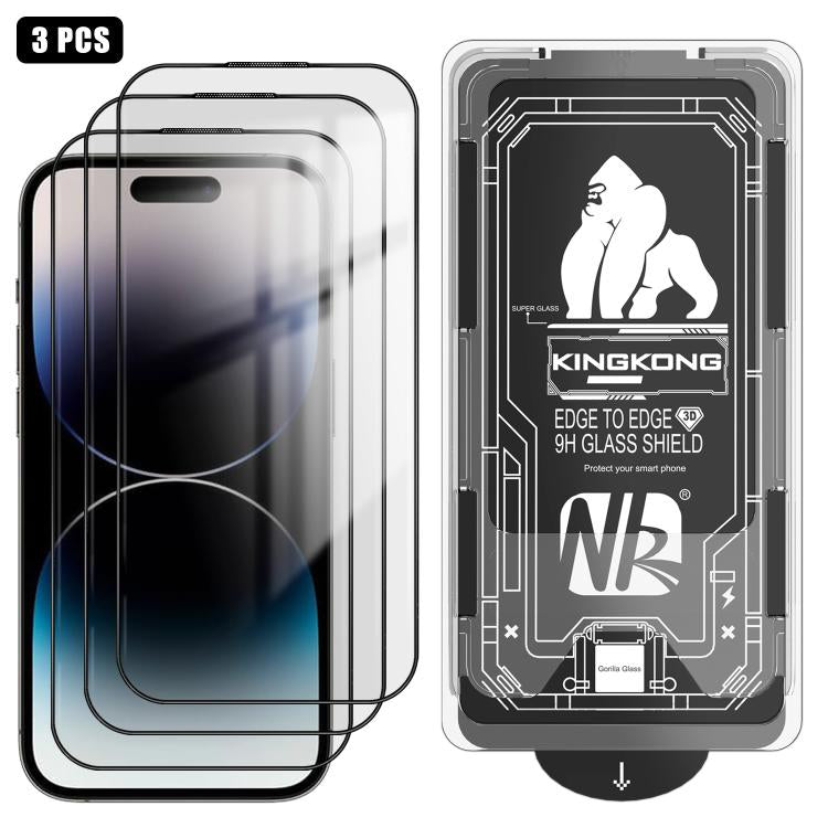 For iPhone 14 Pro Max 3pcs Easy Install Box Dust-Free 3D Curved Edge HD Electroplated Explosion-Proof Tempered Glass Film