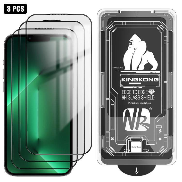 For iPhone 13 Pro Max 3pcs Easy Install Box Dust-Free 3D Curved Edge HD Electroplated Explosion-Proof Tempered Glass Film