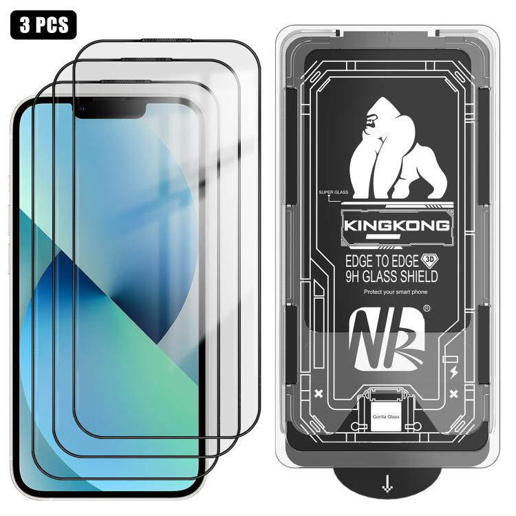 For iPhone 13 3pcs Easy Install Box Dust-Free 3D Curved Edge HD Electroplated Explosion-Proof Tempered Glass Film