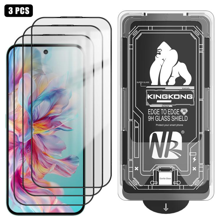For Honor X6c 4G 3pcs Easy Install Box Dust-Free 3D Curved Edge HD Electroplated Explosion-Proof Tempered Glass Film