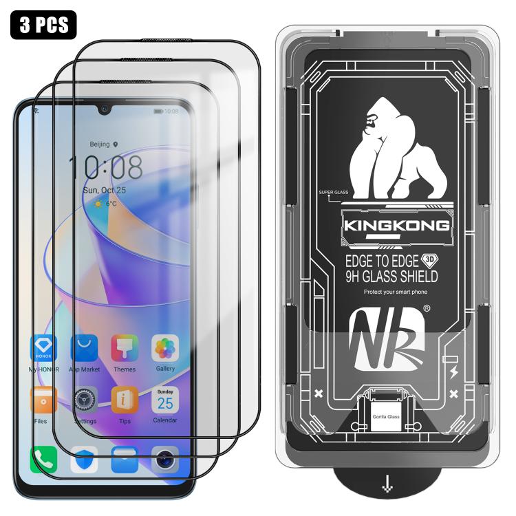 For Honor X7a 3pcs Easy Install Box Dust-Free 3D Curved Edge HD Electroplated Explosion-Proof Tempered Glass Film