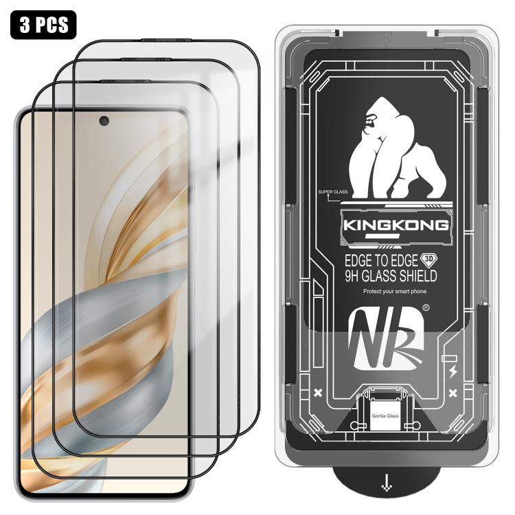 For Honor X60 3pcs Easy Install Box Dust-Free 3D Curved Edge HD Electroplated Explosion-Proof Tempered Glass Film