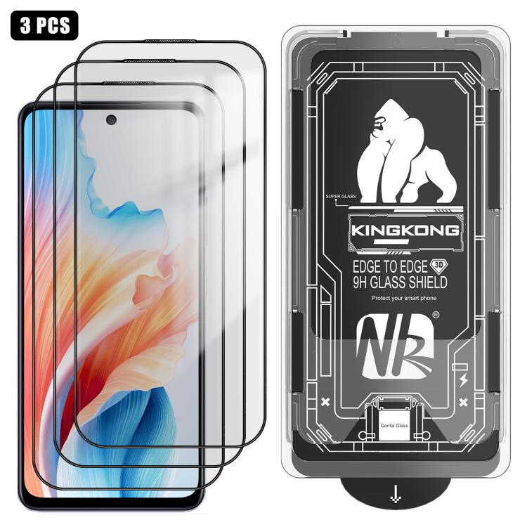 For OPPO A2x 3pcs Easy Install Box Dust-Free 3D Curved Edge HD Electroplated Explosion-Proof Tempered Glass Film