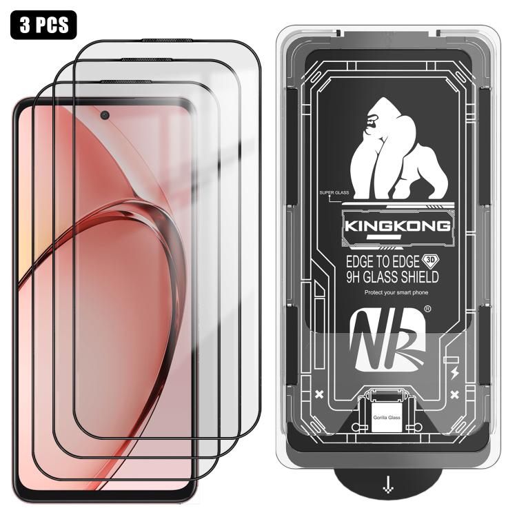 For OPPO A3x 3pcs Easy Install Box Dust-Free 3D Curved Edge HD Electroplated Explosion-Proof Tempered Glass Film