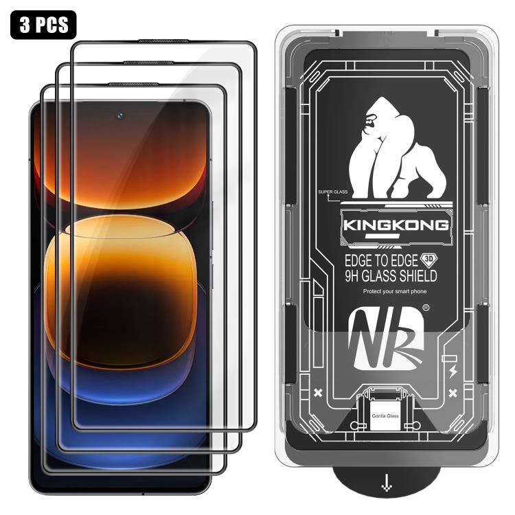 For vivo iQOO 12 3pcs Easy Install Box Dust-Free 3D Curved Edge HD Electroplated Explosion-Proof Tempered Glass Film