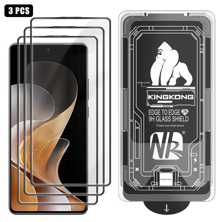 For vivo S19 3pcs Easy Install Box Dust-Free 3D Curved Edge HD Electroplated Explosion-Proof Tempered Glass Film