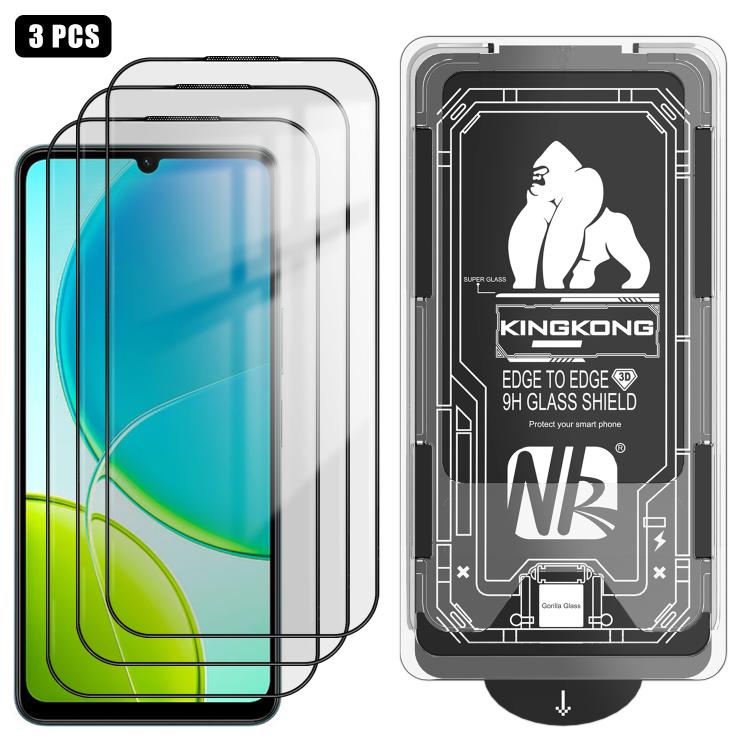 For vivo Y19 3pcs Easy Install Box Dust-Free 3D Curved Edge HD Electroplated Explosion-Proof Tempered Glass Film