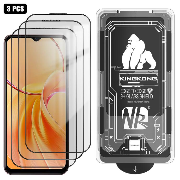 For vivo Y28s 3pcs Easy Install Box Dust-Free 3D Curved Edge HD Electroplated Explosion-Proof Tempered Glass Film