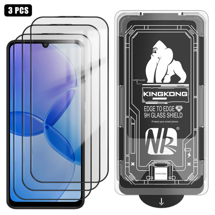 For Redmi 13R 3pcs Easy Install Box Dust-Free 3D Curved Edge HD Electroplated Explosion-Proof Tempered Glass Film