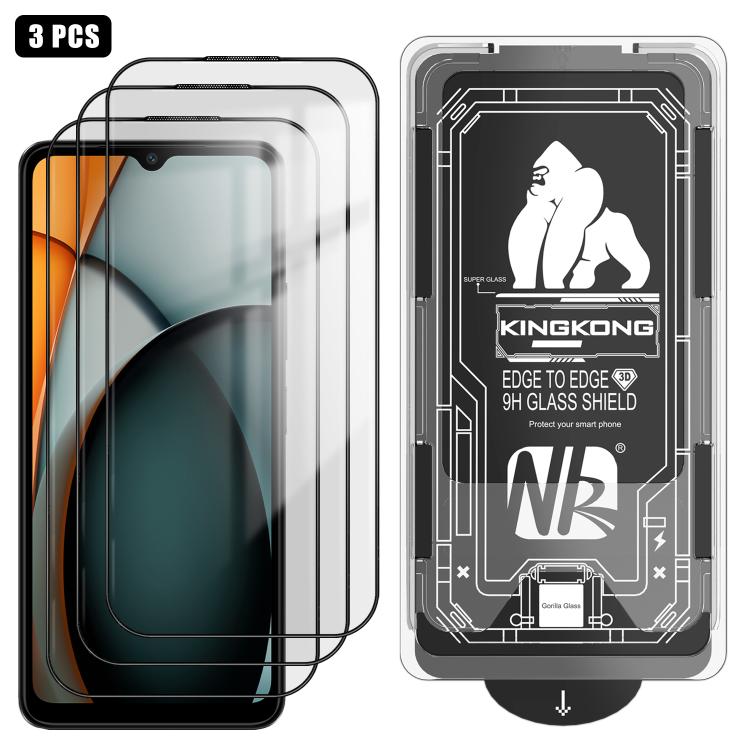 For Redmi A3 3pcs Easy Install Box Dust-Free 3D Curved Edge HD Electroplated Explosion-Proof Tempered Glass Film