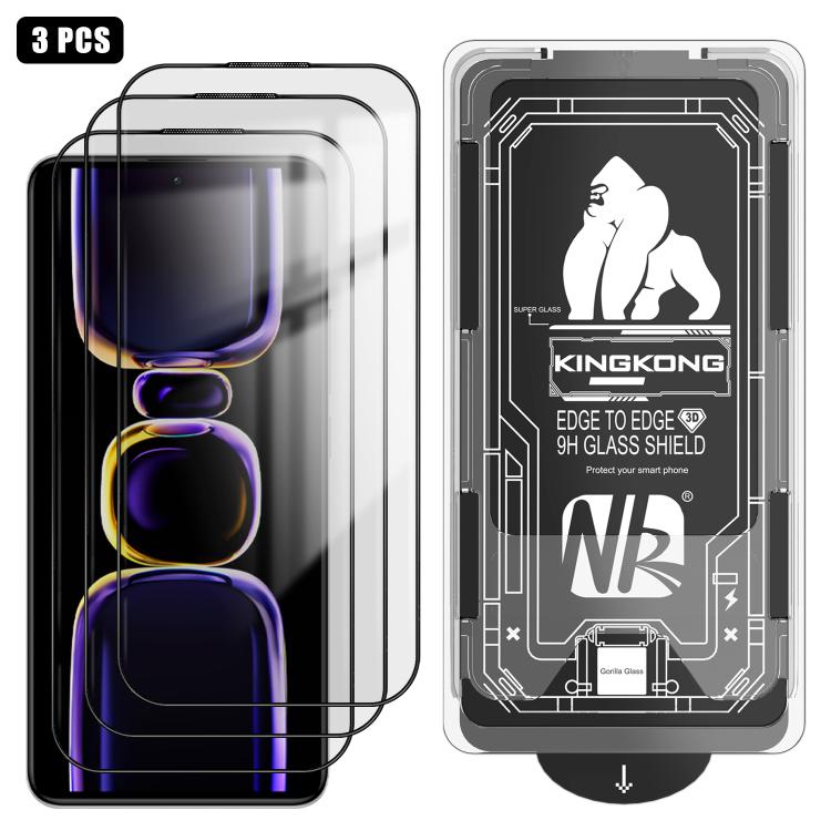 For Redmi K60 3pcs Easy Install Box Dust-Free 3D Curved Edge HD Electroplated Explosion-Proof Tempered Glass Film
