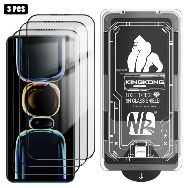 For Redmi K60E 3pcs Easy Install Box Dust-Free 3D Curved Edge HD Electroplated Explosion-Proof Tempered Glass Film