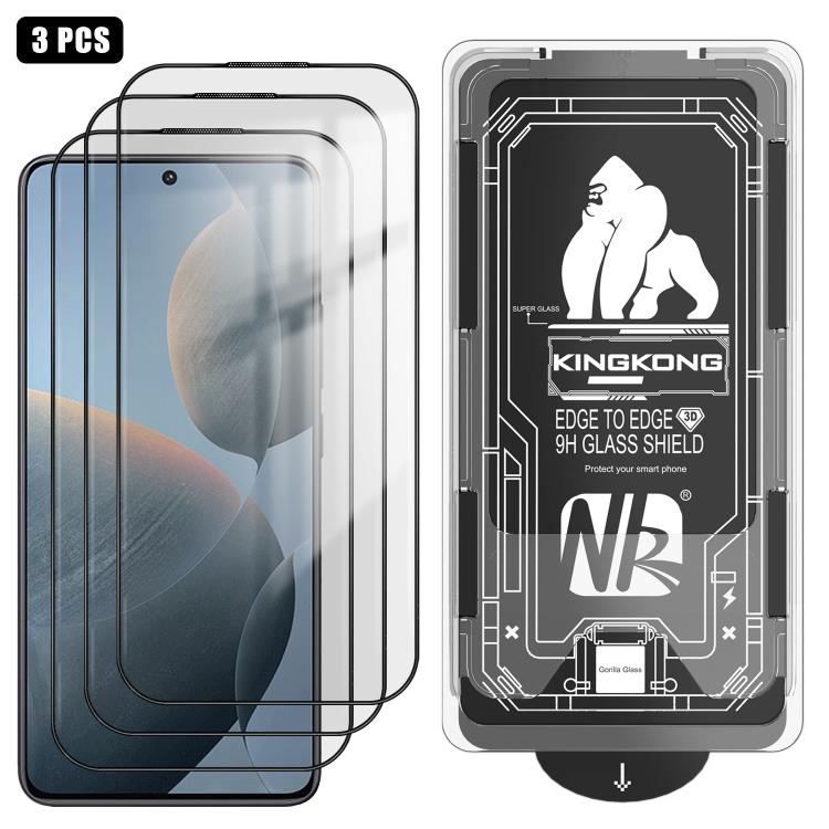 For Redmi K70E 5G 3pcs Easy Install Box Dust-Free 3D Curved Edge HD Electroplated Explosion-Proof Tempered Glass Film