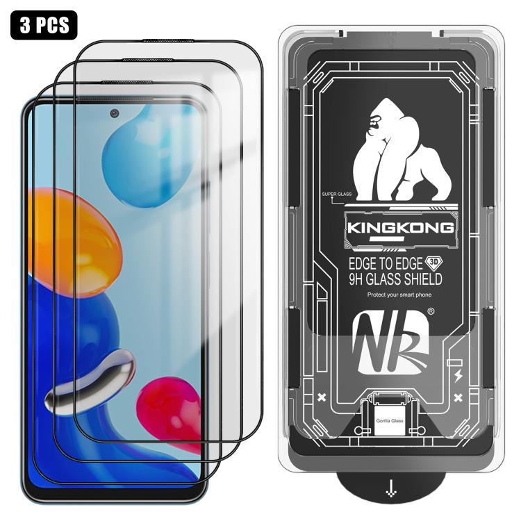 For Redmi Note 11 5G 3pcs Easy Install Box Dust-Free 3D Curved Edge HD Electroplated Explosion-Proof Tempered Glass Film