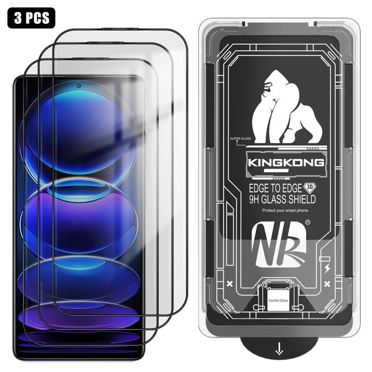 For Redmi Note 12 Pro+ Global 3pcs Easy Install Box Dust-Free 3D Curved Edge HD Electroplated Explosion-Proof Tempered Glass Film