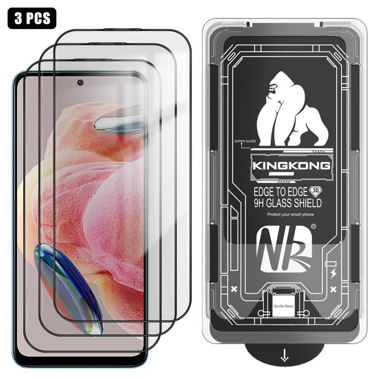 For Redmi Note 12 Global 3pcs Easy Install Box Dust-Free 3D Curved Edge HD Electroplated Explosion-Proof Tempered Glass Film