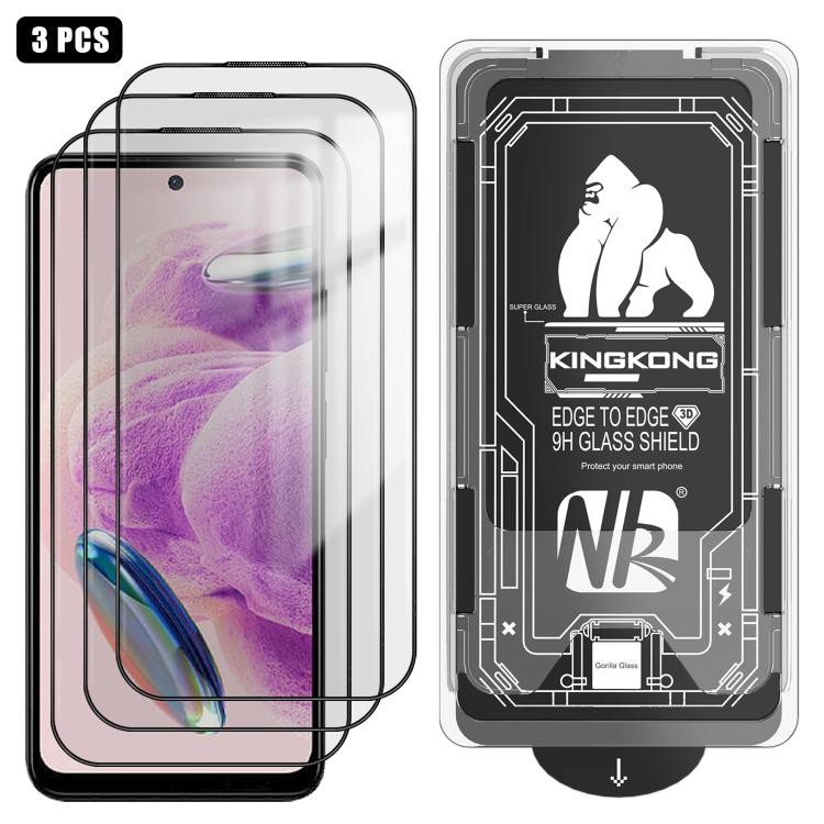 For Redmi Note 12S 3pcs Easy Install Box Dust-Free 3D Curved Edge HD Electroplated Explosion-Proof Tempered Glass Film