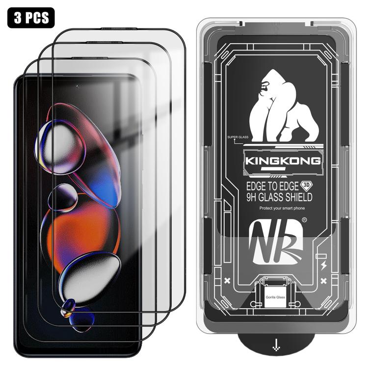 For Redmi Note 12T Pro 3pcs Easy Install Box Dust-Free 3D Curved Edge HD Electroplated Explosion-Proof Tempered Glass Film