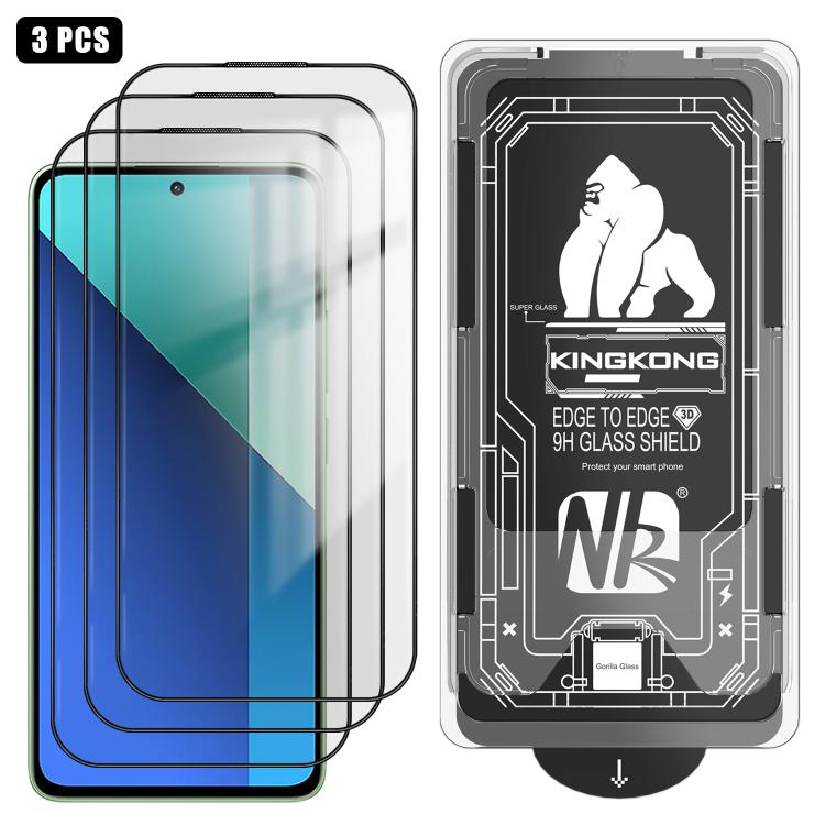 For Redmi Note 13 3pcs Easy Install Box Dust-Free 3D Curved Edge HD Electroplated Explosion-Proof Tempered Glass Film