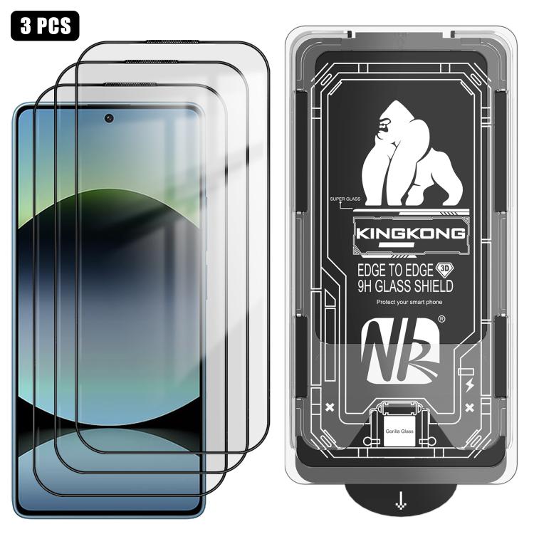 For Redmi Note 14S 4G 3pcs Easy Install Box Dust-Free 3D Curved Edge HD Electroplated Explosion-Proof Tempered Glass Film