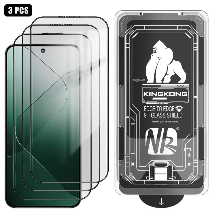 For Xiaomi 14 3pcs Easy Install Box Dust-Free 3D Curved Edge HD Electroplated Explosion-Proof Tempered Glass Film