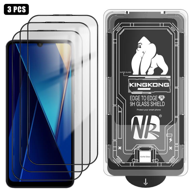 For Xiaomi Poco C65 3pcs Easy Install Box Dust-Free 3D Curved Edge HD Electroplated Explosion-Proof Tempered Glass Film
