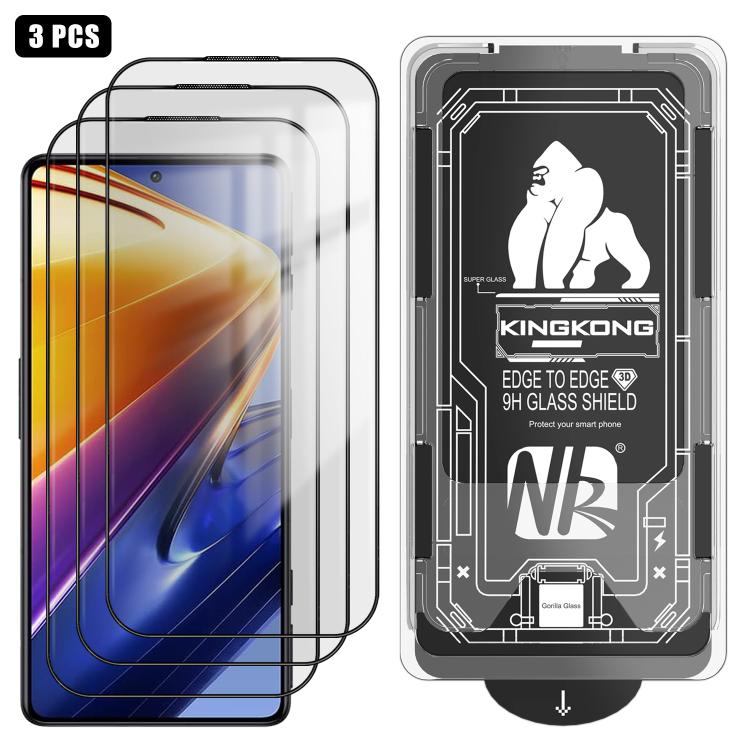 For Xiaomi Poco F4 GT 3pcs Easy Install Box Dust-Free 3D Curved Edge HD Electroplated Explosion-Proof Tempered Glass Film