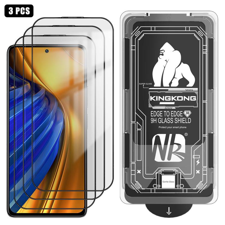 For Xiaomi Poco F4 3pcs Easy Install Box Dust-Free 3D Curved Edge HD Electroplated Explosion-Proof Tempered Glass Film