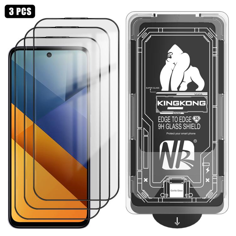 For Xiaomi Poco M6 4G 3pcs Easy Install Box Dust-Free 3D Curved Edge HD Electroplated Explosion-Proof Tempered Glass Film