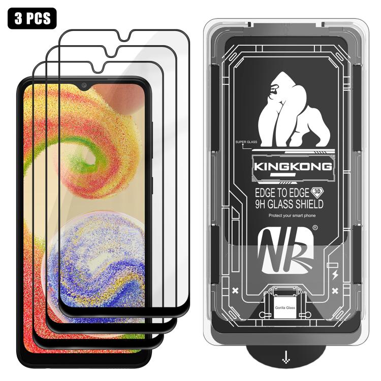 For Samsung Galaxy A04 3pcs Easy Install Box Dust-Free 3D Curved Edge HD Electroplated Explosion-Proof Tempered Glass Film