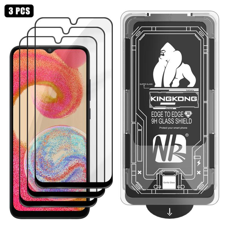 For Samsung Galaxy A04e 3pcs Easy Install Box Dust-Free 3D Curved Edge HD Electroplated Explosion-Proof Tempered Glass Film