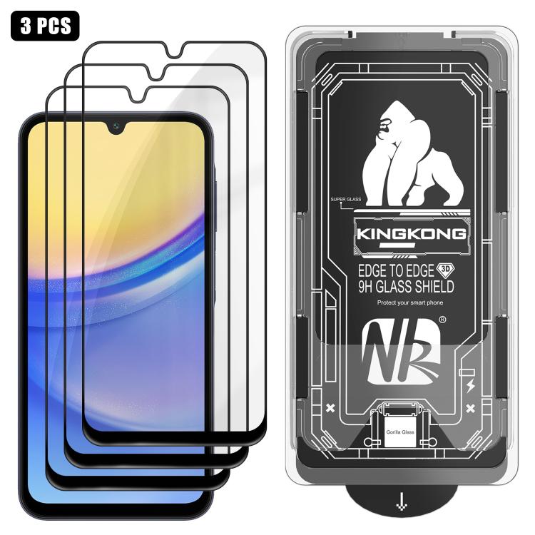 For Samsung Galaxy A15 3pcs Easy Install Box Dust-Free 3D Curved Edge HD Electroplated Explosion-Proof Tempered Glass Film