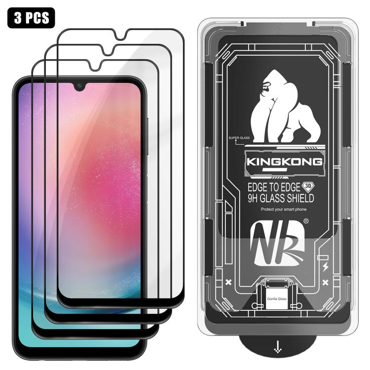 For Samsung Galaxy A24 5G 3pcs Easy Install Box Dust-Free 3D Curved Edge HD Electroplated Explosion-Proof Tempered Glass Film