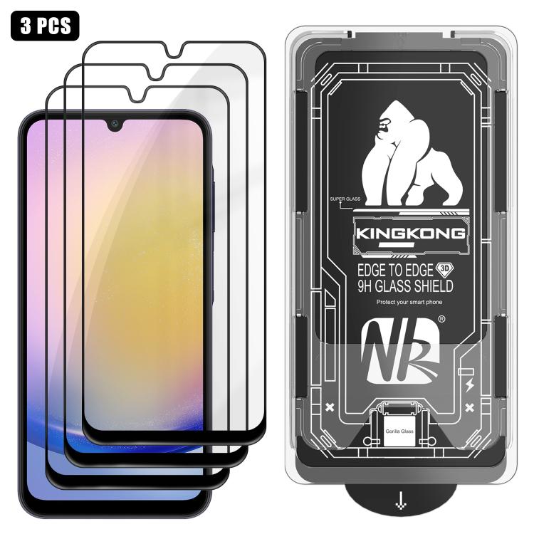 For Samsung Galaxy A25 5G 3pcs Easy Install Box Dust-Free 3D Curved Edge HD Electroplated Explosion-Proof Tempered Glass Film