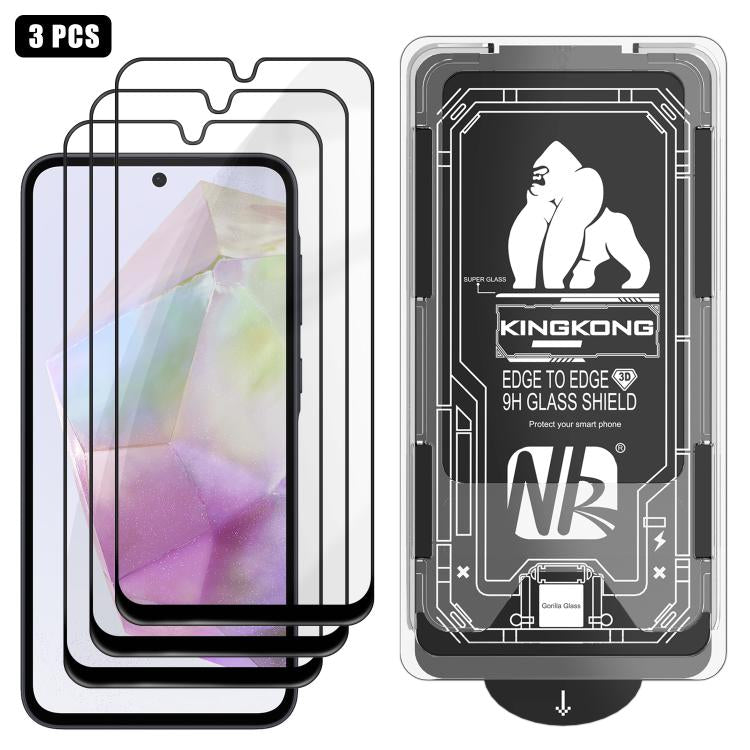 For Samsung Galaxy A35 5G 3pcs Easy Install Box Dust-Free 3D Curved Edge HD Electroplated Explosion-Proof Tempered Glass Film