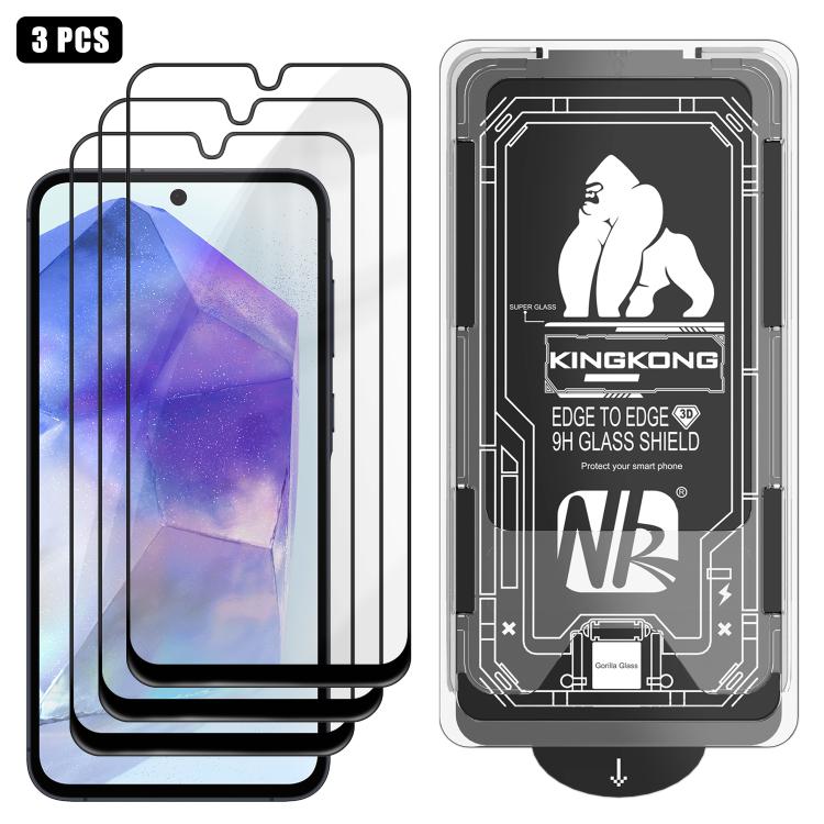 For Samsung Galaxy A55 5G 3pcs Easy Install Box Dust-Free 3D Curved Edge HD Electroplated Explosion-Proof Tempered Glass Film