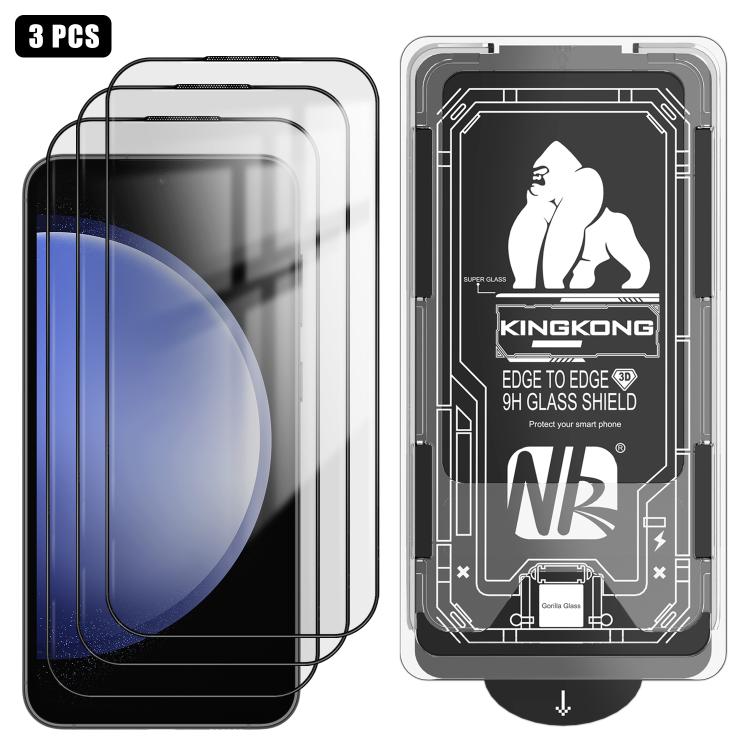 For Samsung Galaxy S23 FE 5G 3pcs Easy Install Box Dust-Free 3D Curved Edge HD Electroplated Explosion-Proof Tempered Glass Film