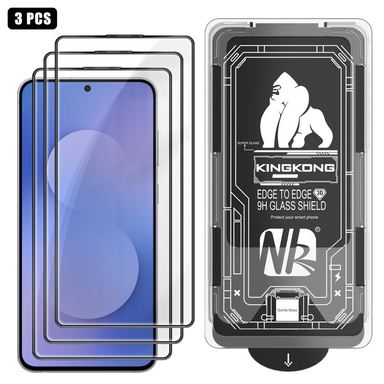 For Samsung Galaxy S25 FE 5G 3pcs Easy Install Box Dust-Free 3D Curved Edge HD Electroplated Explosion-Proof Tempered Glass Film
