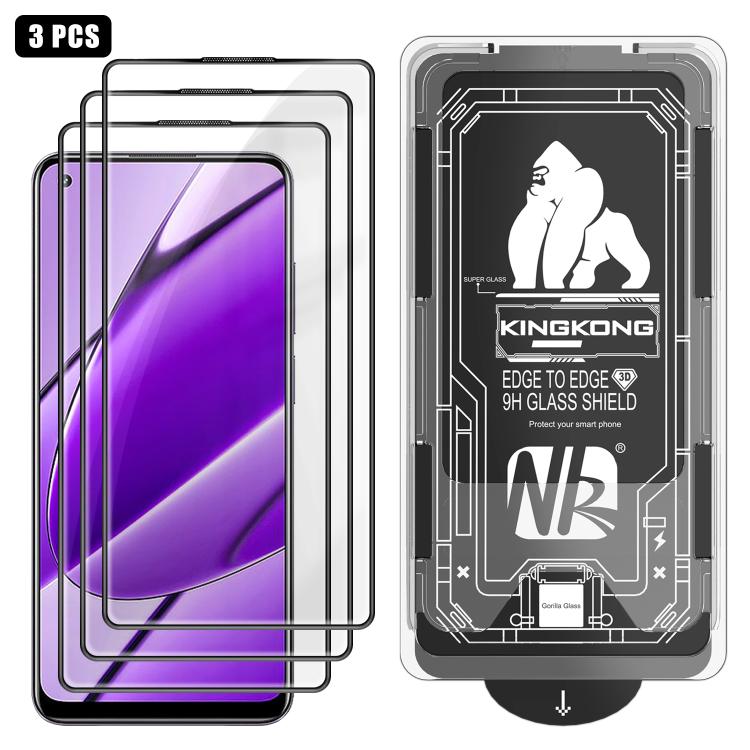 For Realme 11 4G 3pcs Easy Install Box Dust-Free 3D Curved Edge HD Electroplated Explosion-Proof Tempered Glass Film