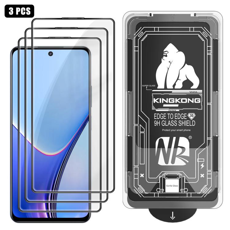 For Realme 11x 3pcs Easy Install Box Dust-Free 3D Curved Edge HD Electroplated Explosion-Proof Tempered Glass Film