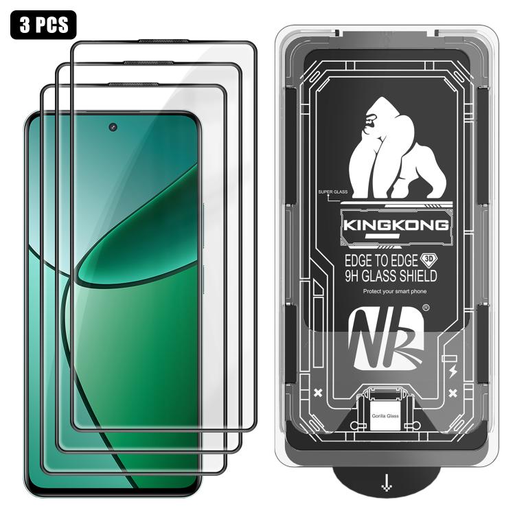For Realme 12+ 3pcs Easy Install Box Dust-Free 3D Curved Edge HD Electroplated Explosion-Proof Tempered Glass Film