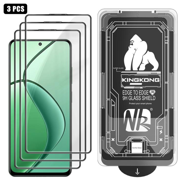 For Realme 12x 3pcs Easy Install Box Dust-Free 3D Curved Edge HD Electroplated Explosion-Proof Tempered Glass Film