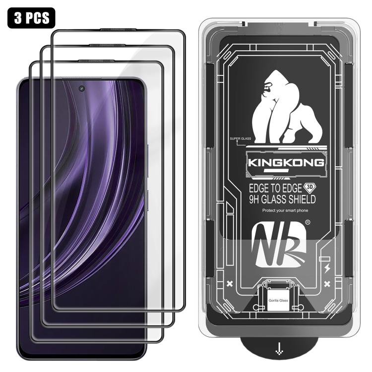 For Realme 13+ 3pcs Easy Install Box Dust-Free 3D Curved Edge HD Electroplated Explosion-Proof Tempered Glass Film