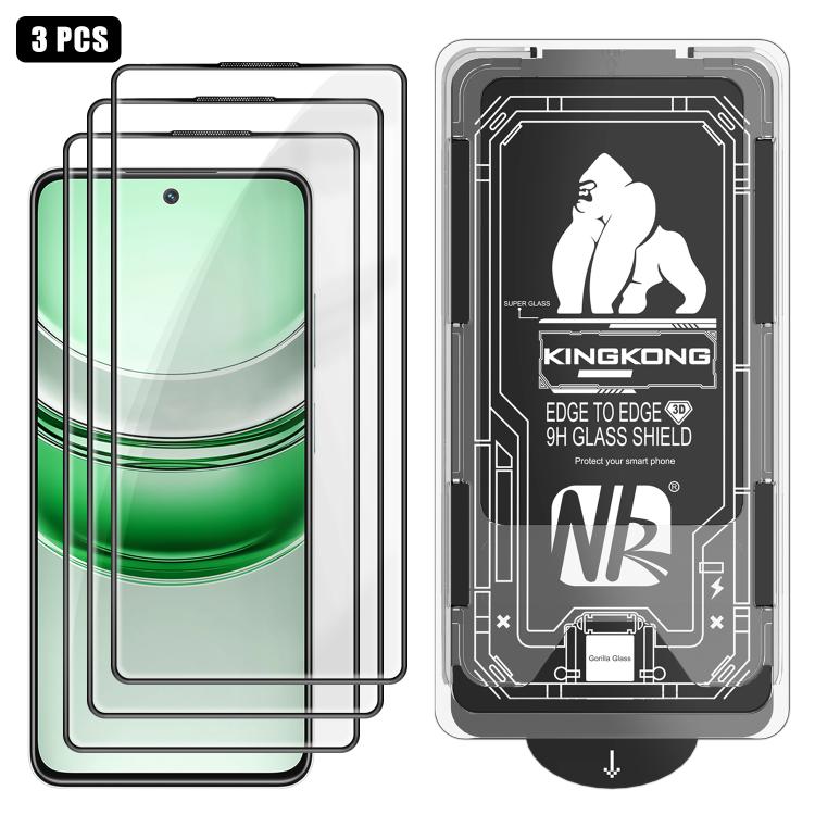 For Realme 14x 3pcs Easy Install Box Dust-Free 3D Curved Edge HD Electroplated Explosion-Proof Tempered Glass Film