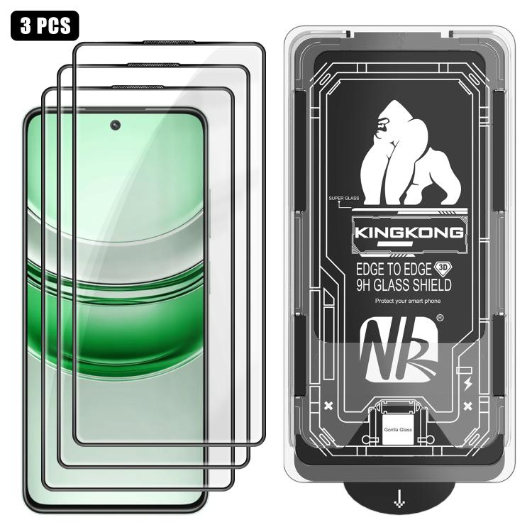 For Realme V70 3pcs Easy Install Box Dust-Free 3D Curved Edge HD Electroplated Explosion-Proof Tempered Glass Film