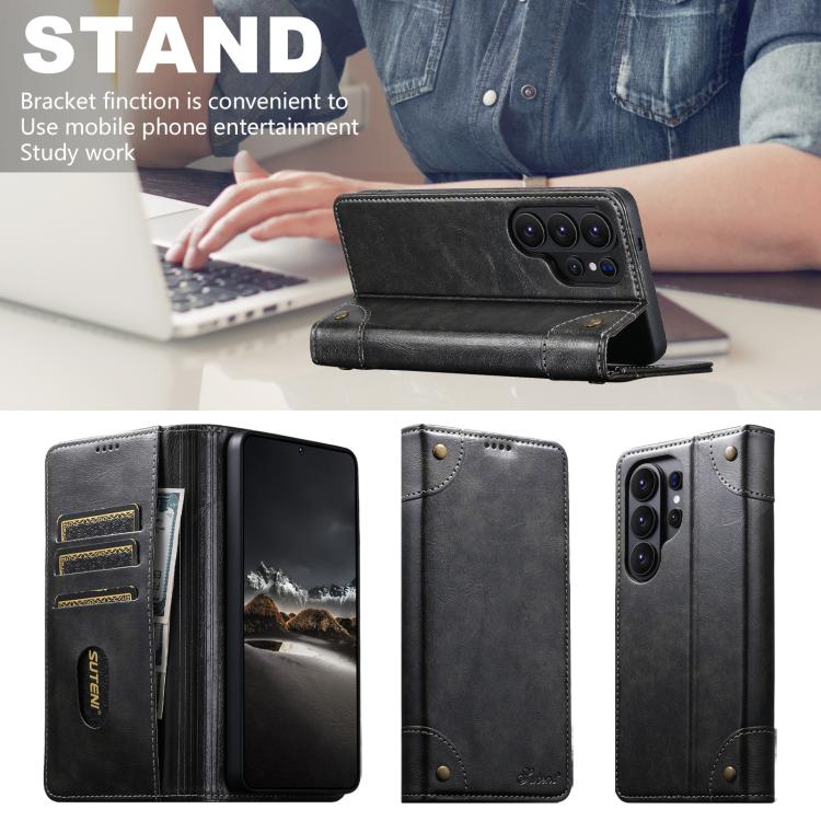 For Samsug Galaxy S25 Ultra 5G Suteni Baroque Calf Texture Buckle Wallet Leather Phone Case